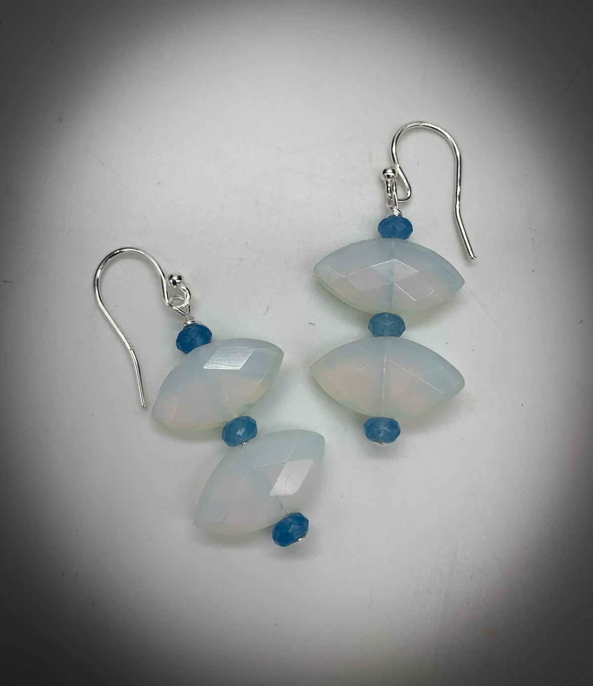 Double Opalite Marquis Shape w/Blue Chalcedony Earrings by Nance Trueworthy