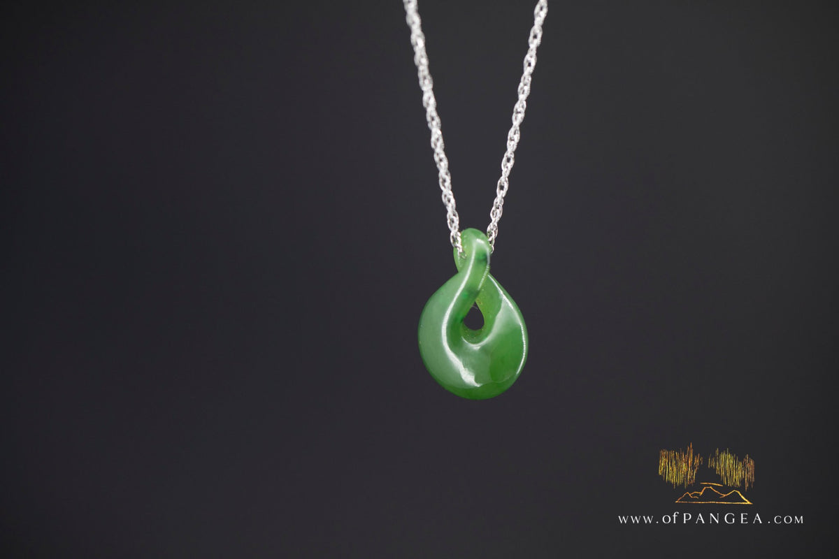 Pikorua Twist - Cassiar Nephrite Jade - British Columbia - Italian Sterling Silver Chain by Joe Foster