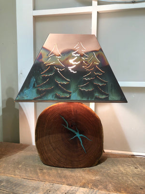 Washed Green Tree Copper Shade/Mesquite Base Lamp Lighting by Edgecomb Potters