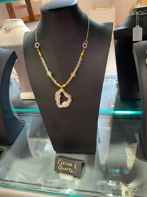 Citrine and Quartz Necklace by Bill Stonebreaker