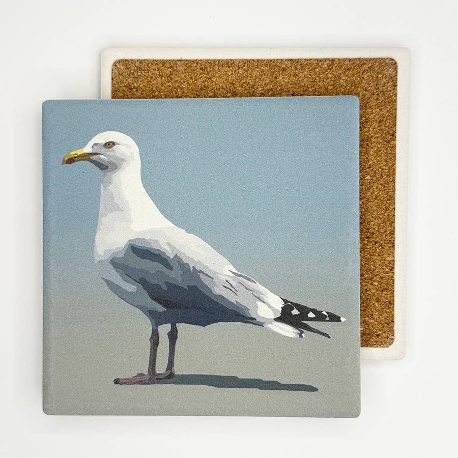 Herring Gull Absorbent Coaster by Lehoux Art
