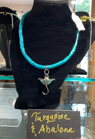 Manta Ray Turquoise and Abalone Necklace by Bill Stonebreaker