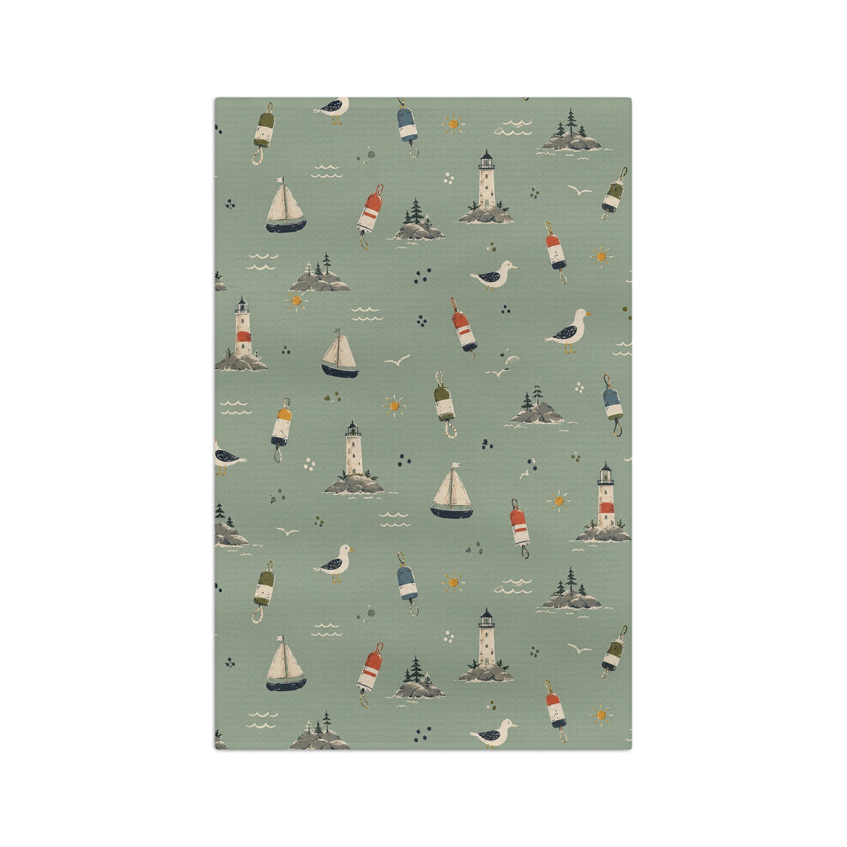 Maine Bird & Boat Microfiber Tea Towel — Coastal Nautical Kitchen Towel by Maine Pottery Co.