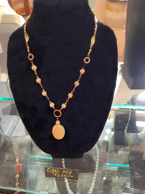 Opal and Fossil Pendant Necklace by Bill Stonebreaker