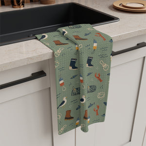 Maine Lobster & Boot Microfiber Tea Towel — Coastal Kitchen Decor by Maine Pottery Co.