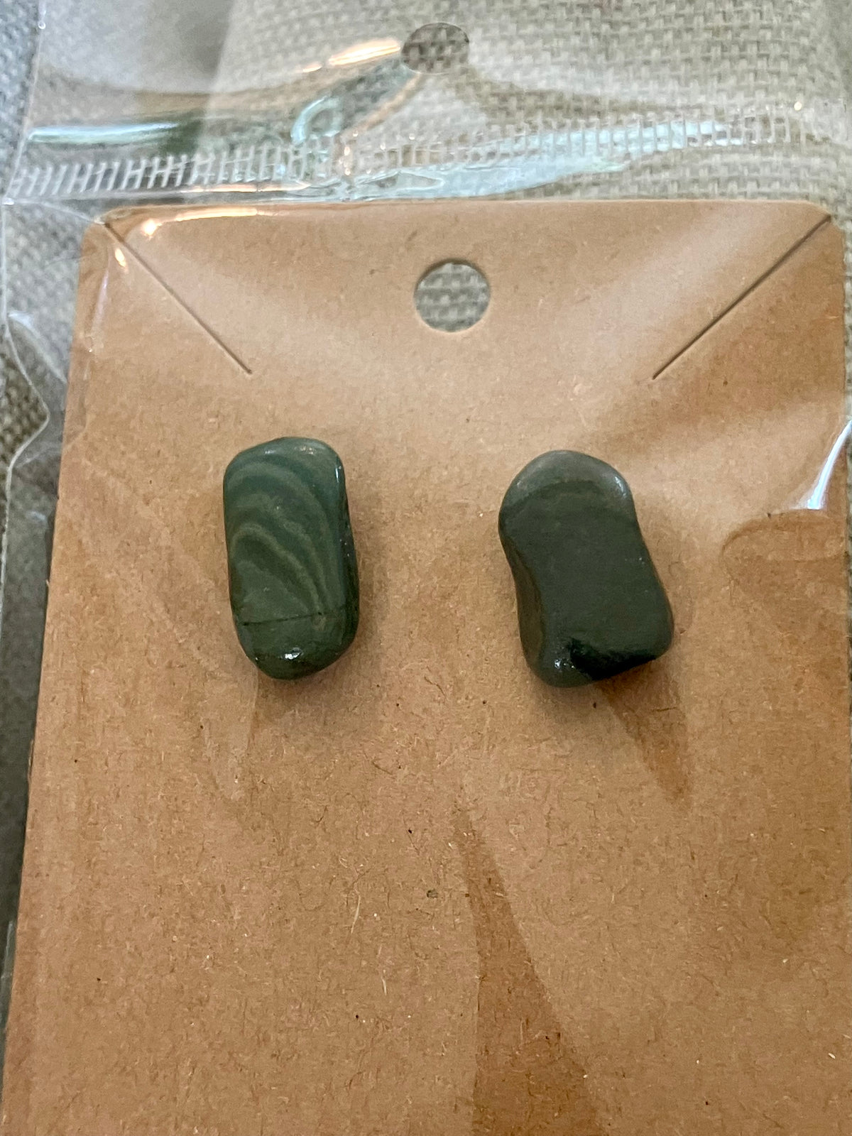Green rectangular chorilite schist studds by Tonya Arnold