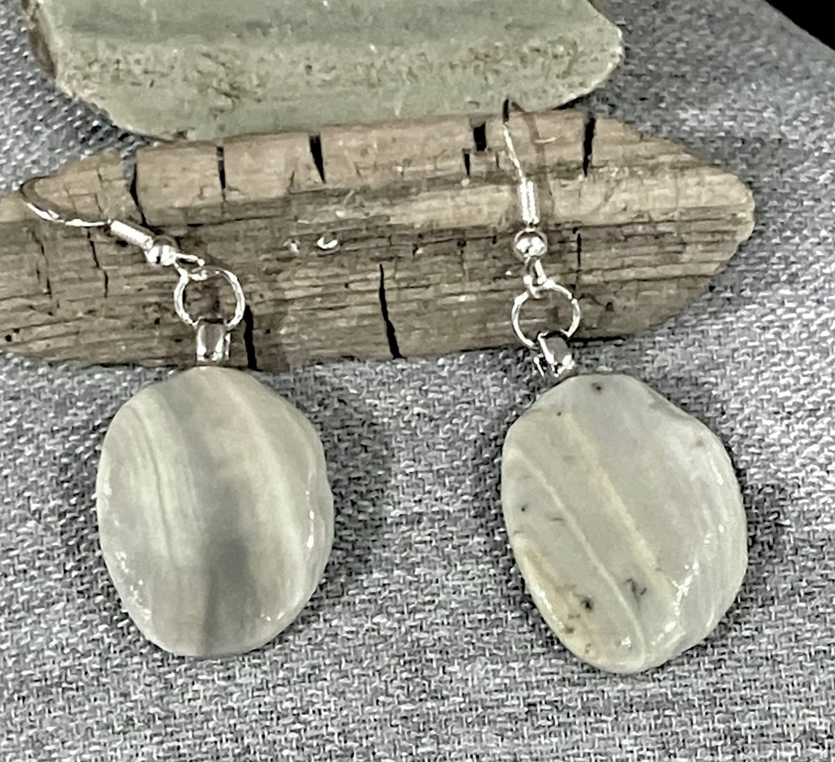 Stormy sky shell earrings by Tonya Arnold
