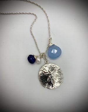 Large Sand Dollar Pendant with Lapis and Blue Quartz Jewelry by Edgecomb Potters