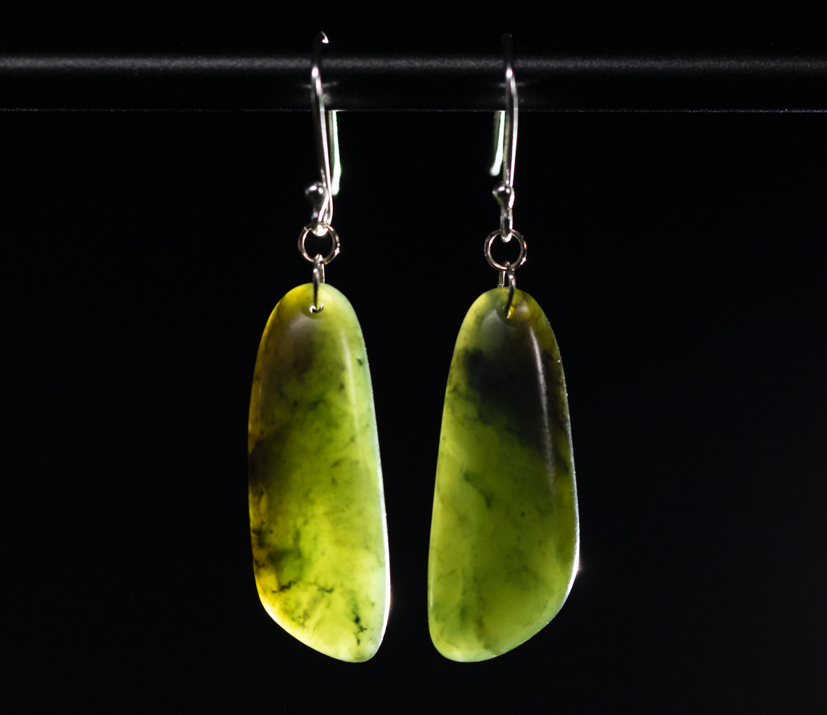 Kawakawa Pounamu Drop Nephrite Jade Earrings by Joe Foster
