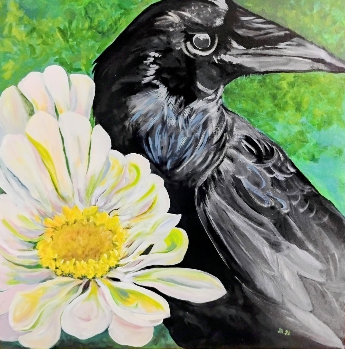Zinnia and CrowAC by Joyce Maura Anderson