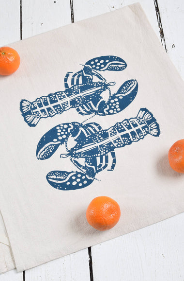 Double Lobster Tea Towel in Navy Textiles by Edgecomb Potters