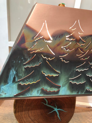 Washed Green Tree Copper Shade/Mesquite Base Lamp Lighting by Edgecomb Potters