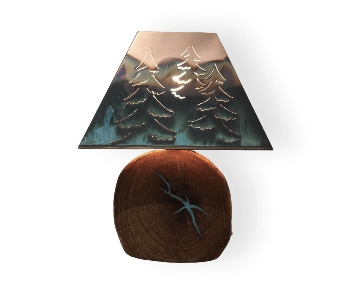Washed Green Tree Copper Shade/Mesquite Base Lamp Lighting by Edgecomb Potters