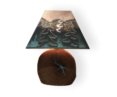Washed Green Tree Copper Shade/Mesquite Base Lamp Lighting by Edgecomb Potters